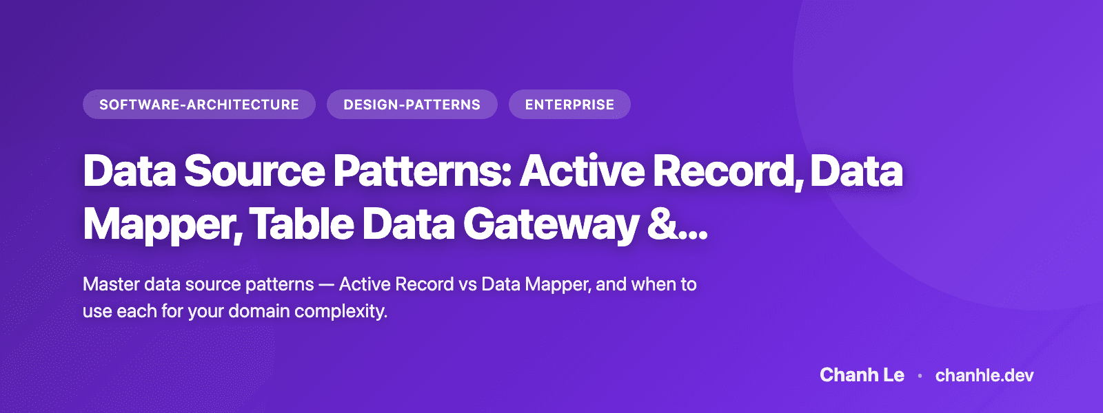Data Source Patterns: Active Record, Data Mapper, Table Data Gateway & Row Data Gateway
